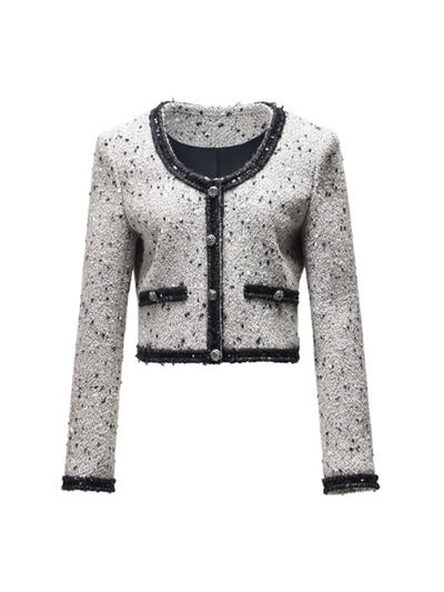 dot sequin short tweed jacket