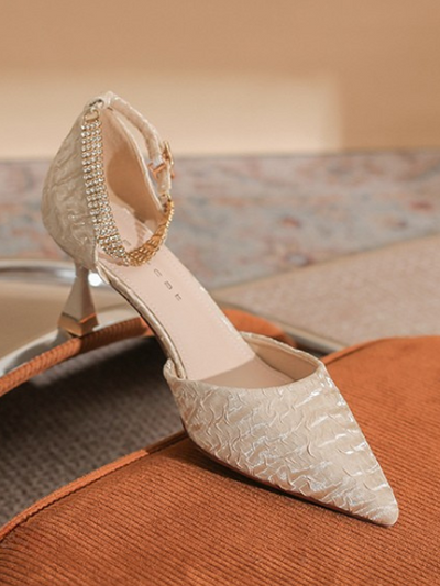 rhinestone buckle strap pumps