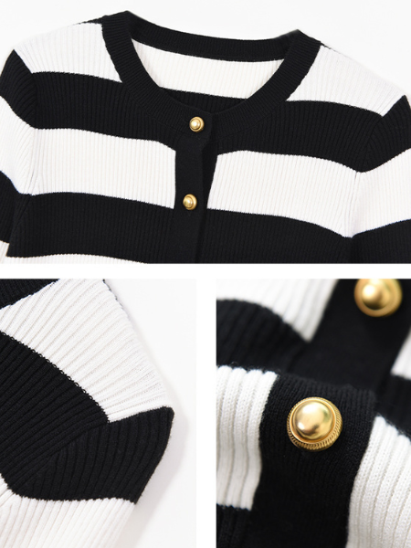 stripe gold button cardigan