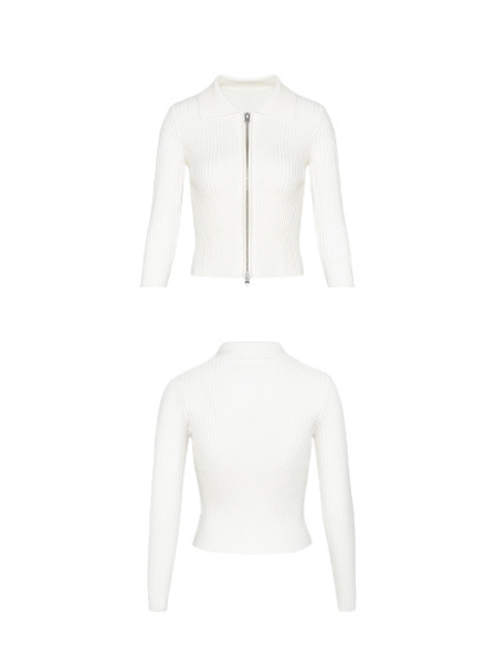 double zipper white collar knit cardigan