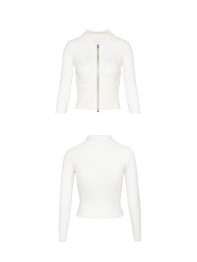 double zipper white collar knit cardigan