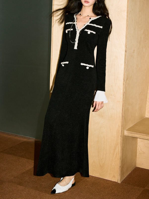 high end bicolor ruffle dress