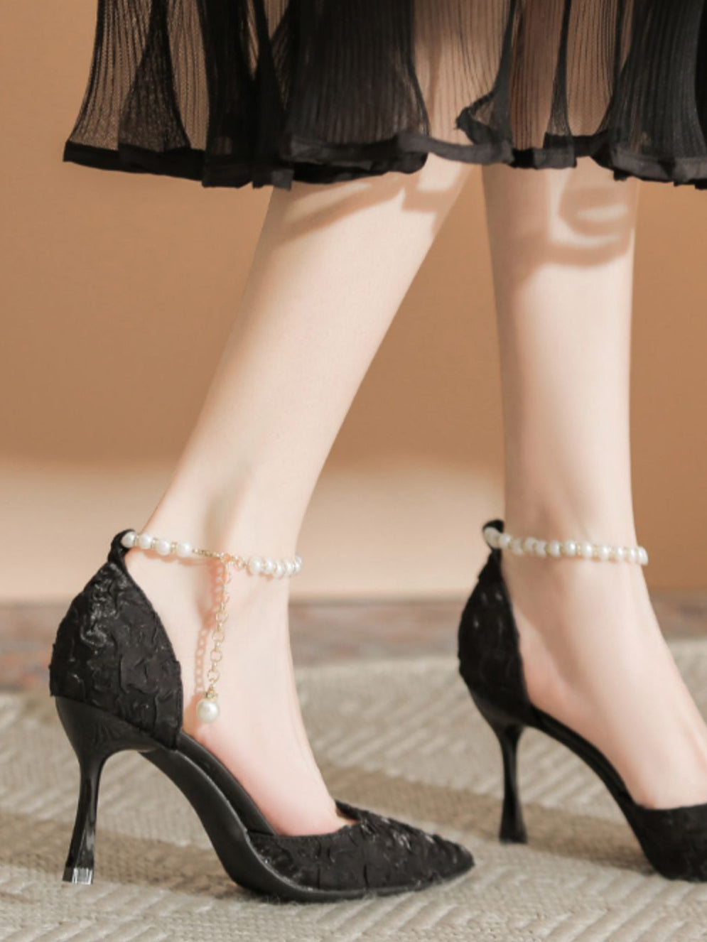 pearl strap pointed toe pumps