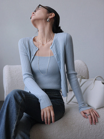 sweater long sleeve tops camisole 2 piece set