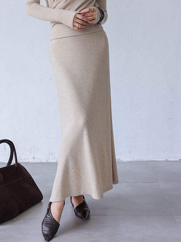v neck tops long skirt 2 piece set