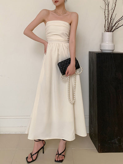 white beige tube top long dress