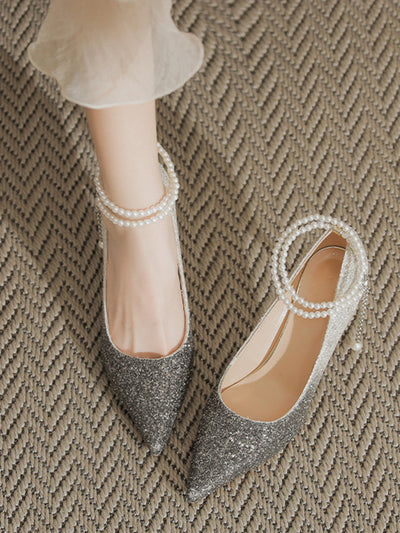 gradation pearl strap pumps