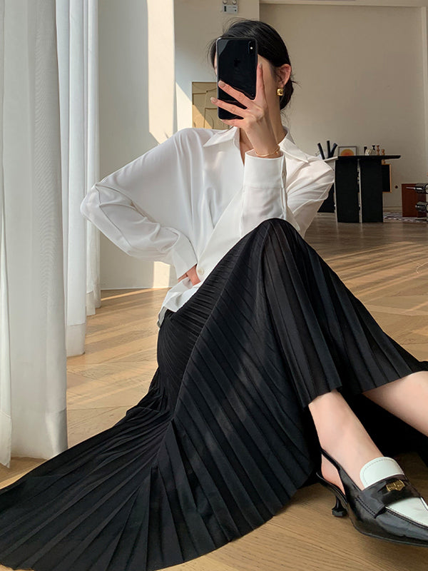 black pleats long skirt