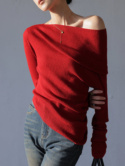 one shoulder asymmetric long sleeve top