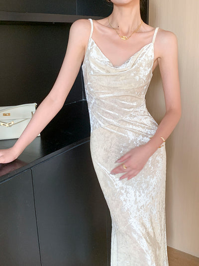 off white velour camisole mermaid long dress