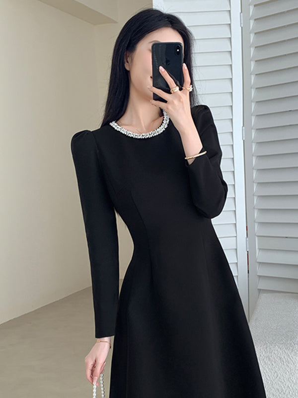 bijou neck black elegant dress