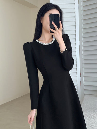 bijou neck black elegant dress