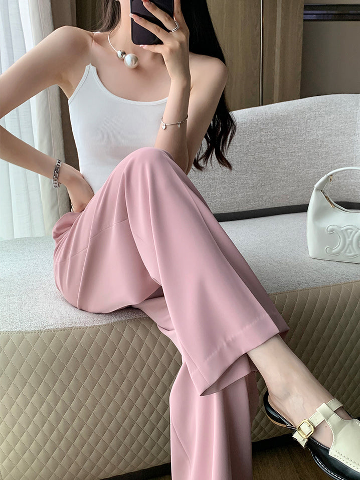 high waist pink wide straight pants
