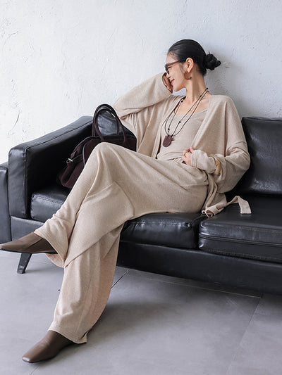 cardigan top camisole wide leg pants 3 piece set