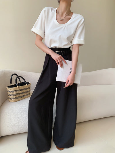 high waist slim wide black pants