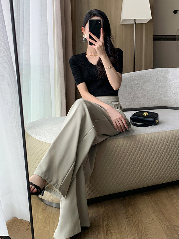 diagonal belt wide leg pants