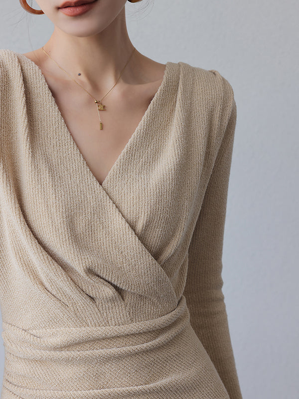 milk tea color v neck long one piece