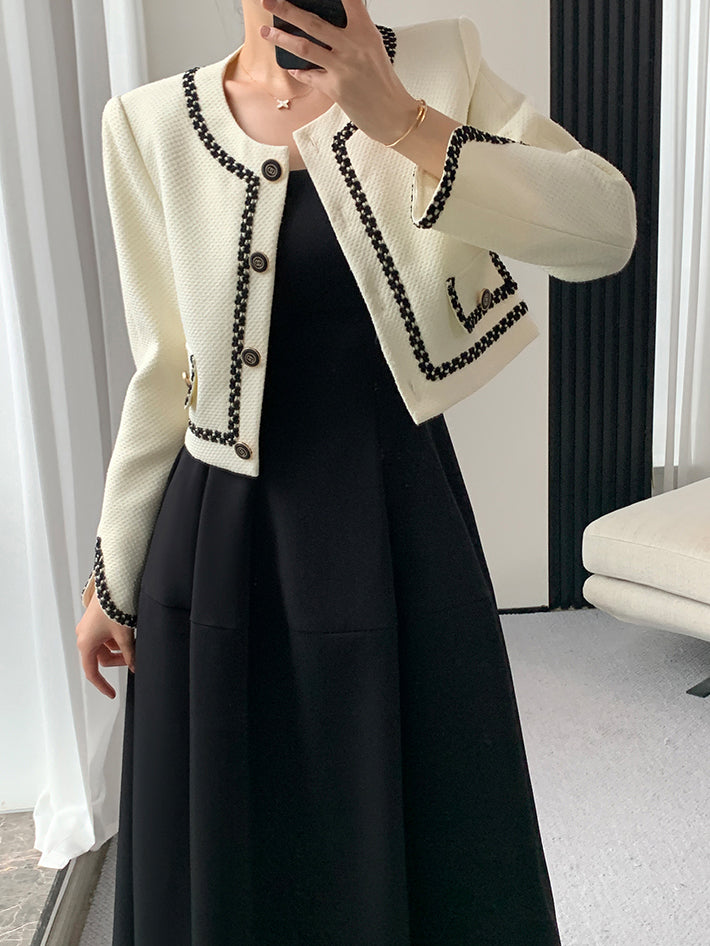 short jacket camisole dress bicolor setup