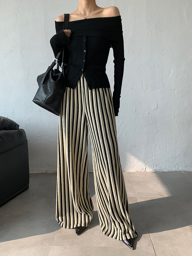 stripe wide straight pants