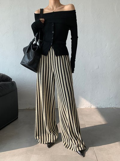 stripe wide straight pants
