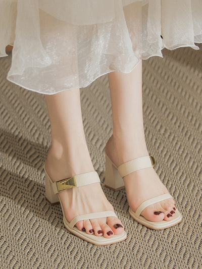 gold motif open toe sandals