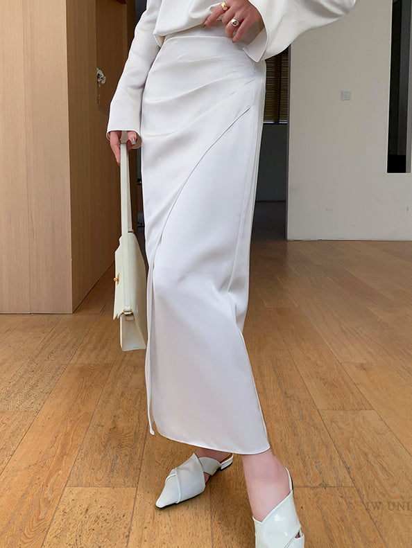 satin slit tight skirt