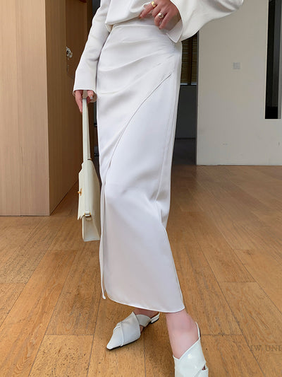 satin slit tight skirt