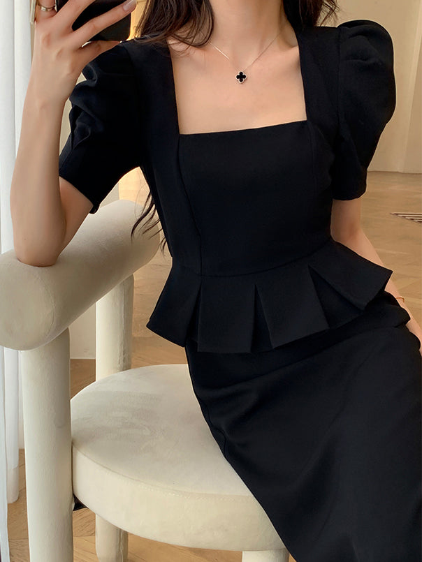 square neck peplum long one piece