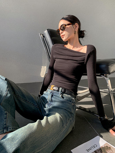 asymmetry fit long sleeve tops