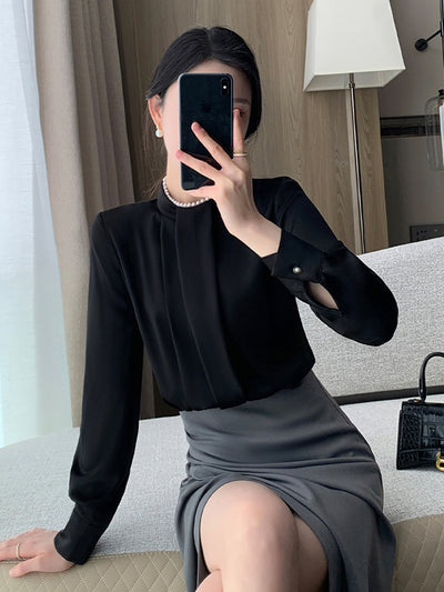 pearl neck black shirt