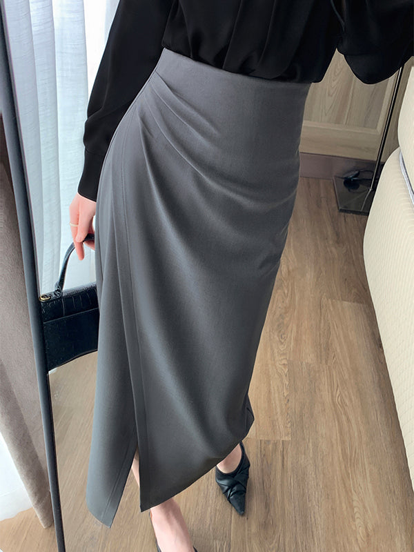slit gray tight long skirt