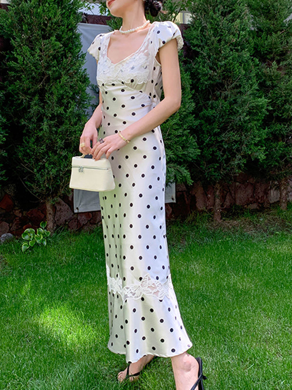 dot lace tight long dress