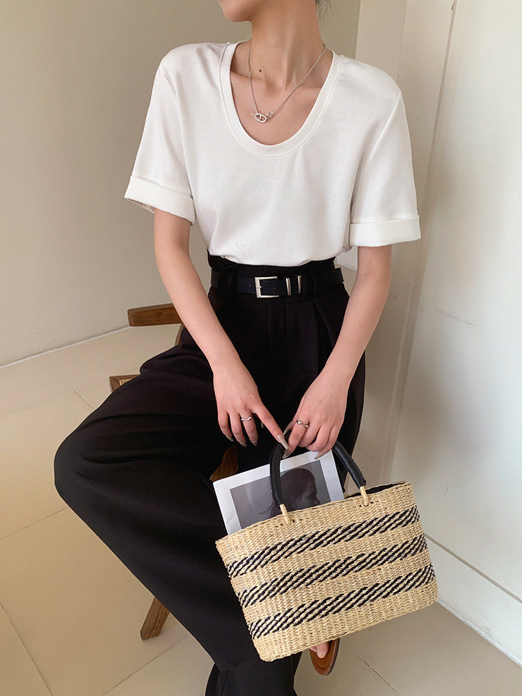 high waist slim wide black pants