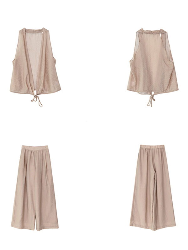 milk tea sleeveless tops and wide pants set up