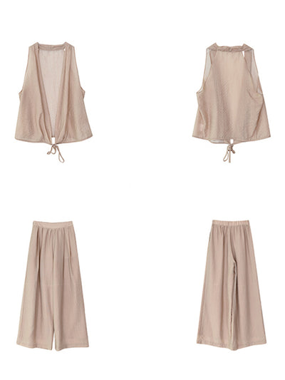 milk tea sleeveless tops and wide pants set up