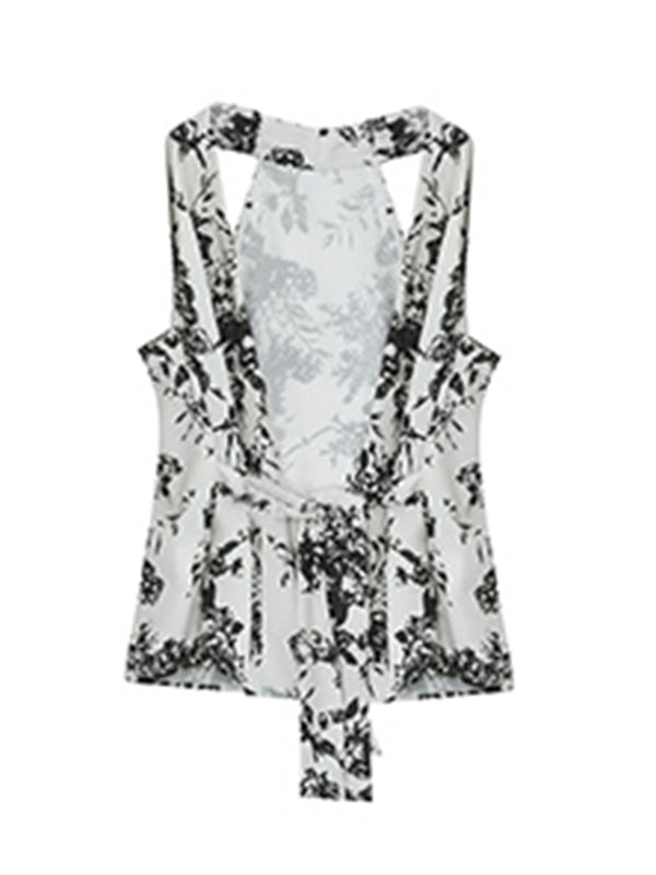 sleeveless v neck flower print tops