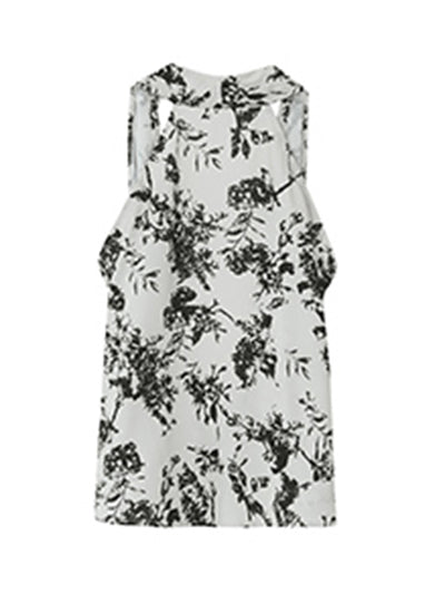 sleeveless v neck flower print tops