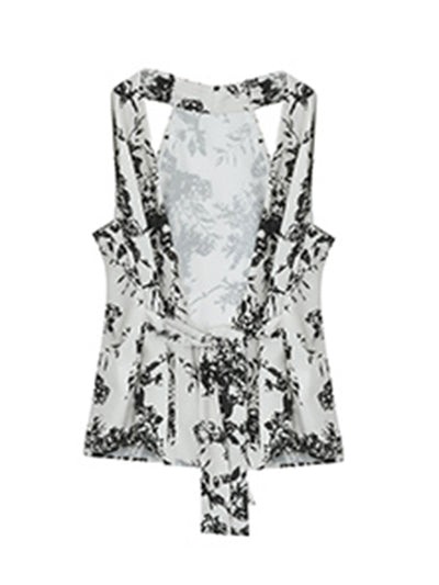sleeveless v neck flower print tops