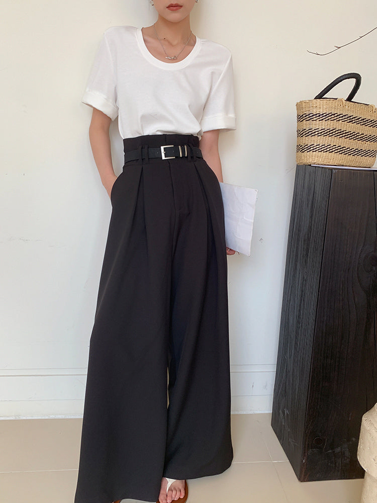 high waist slim wide black pants