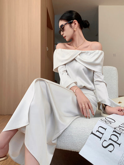 satin slit tight skirt