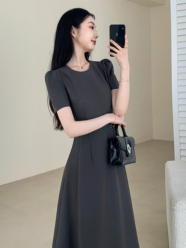 u neck gray flare long dress