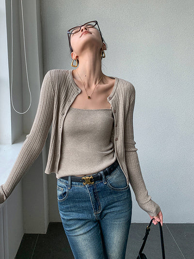 sweater long sleeve tops camisole 2 piece set