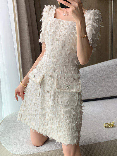 high end square feather like white one piece