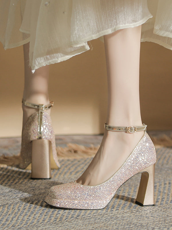 crystal square toe high heel pumps