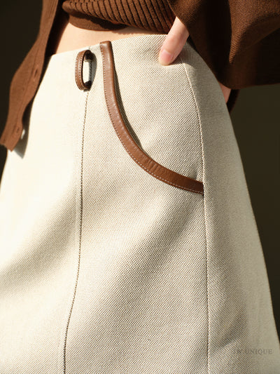 contrast color high waist mini skirt