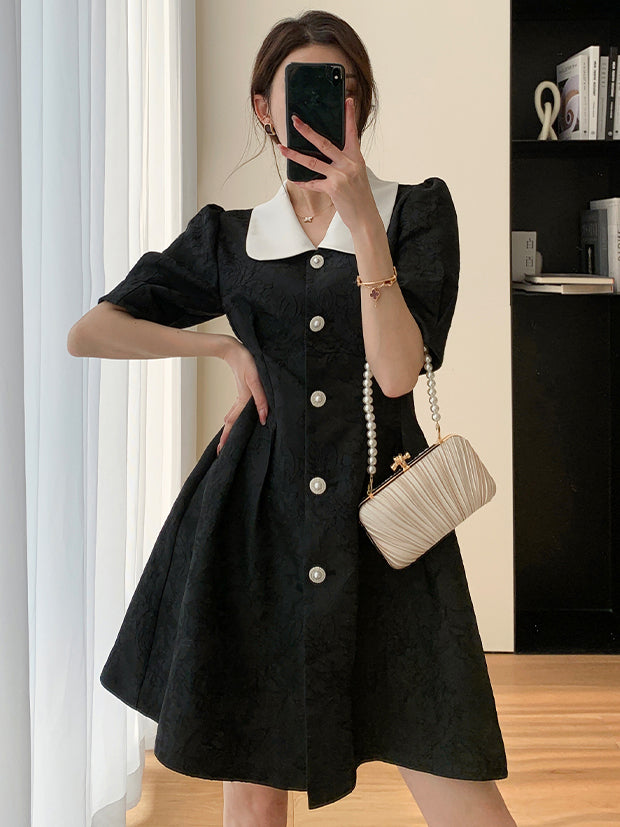 french waist slim button one piece