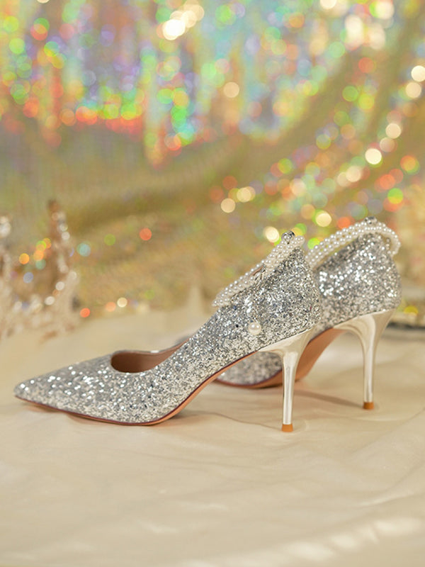 pearl strap crystal diamond pumps