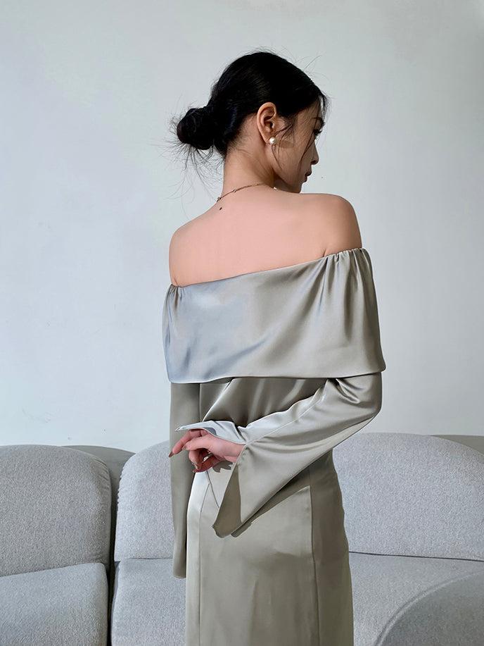 satin off shoulder draped tops