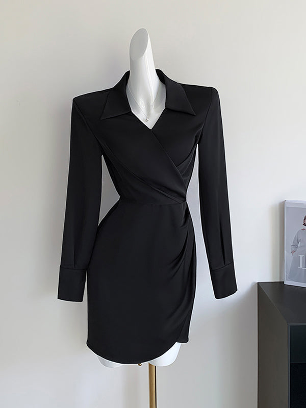 high end waist slim drape shirt dress