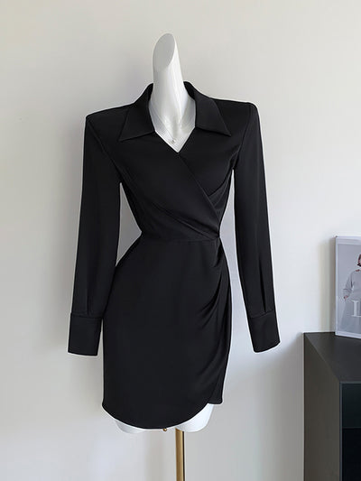 high end waist slim drape shirt dress